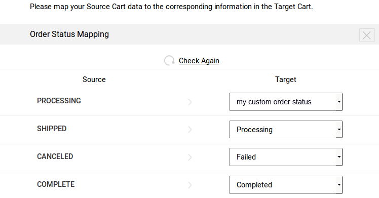 custom order status mapping