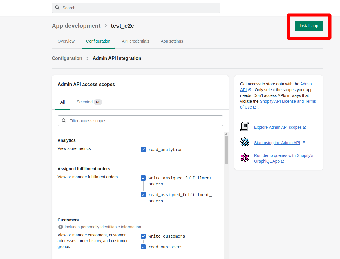 shopify api token