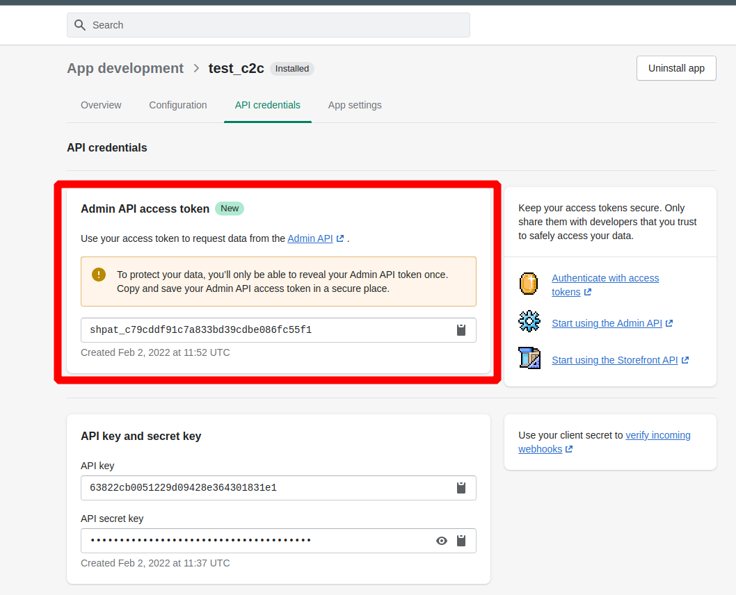 shopify api token