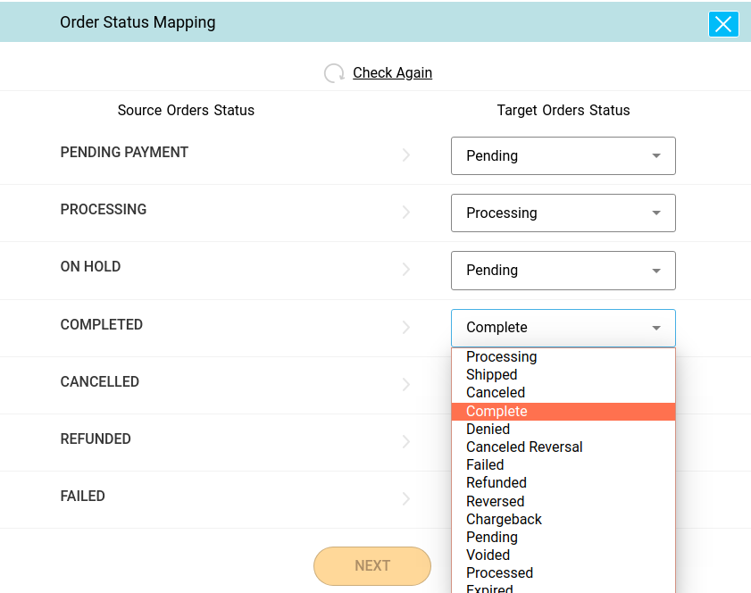 order status mapping final
