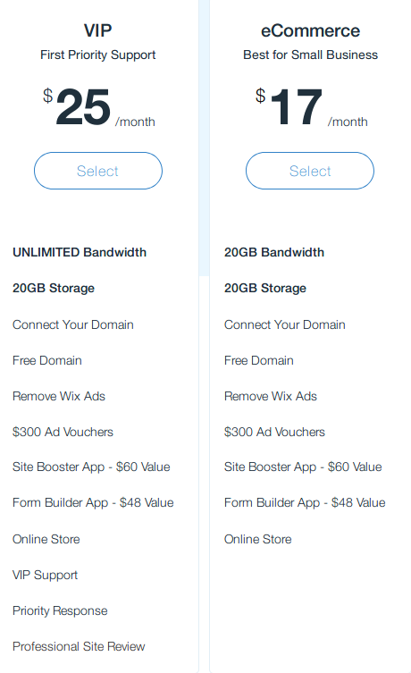 Wix pricing