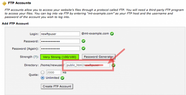 Creating FTP access