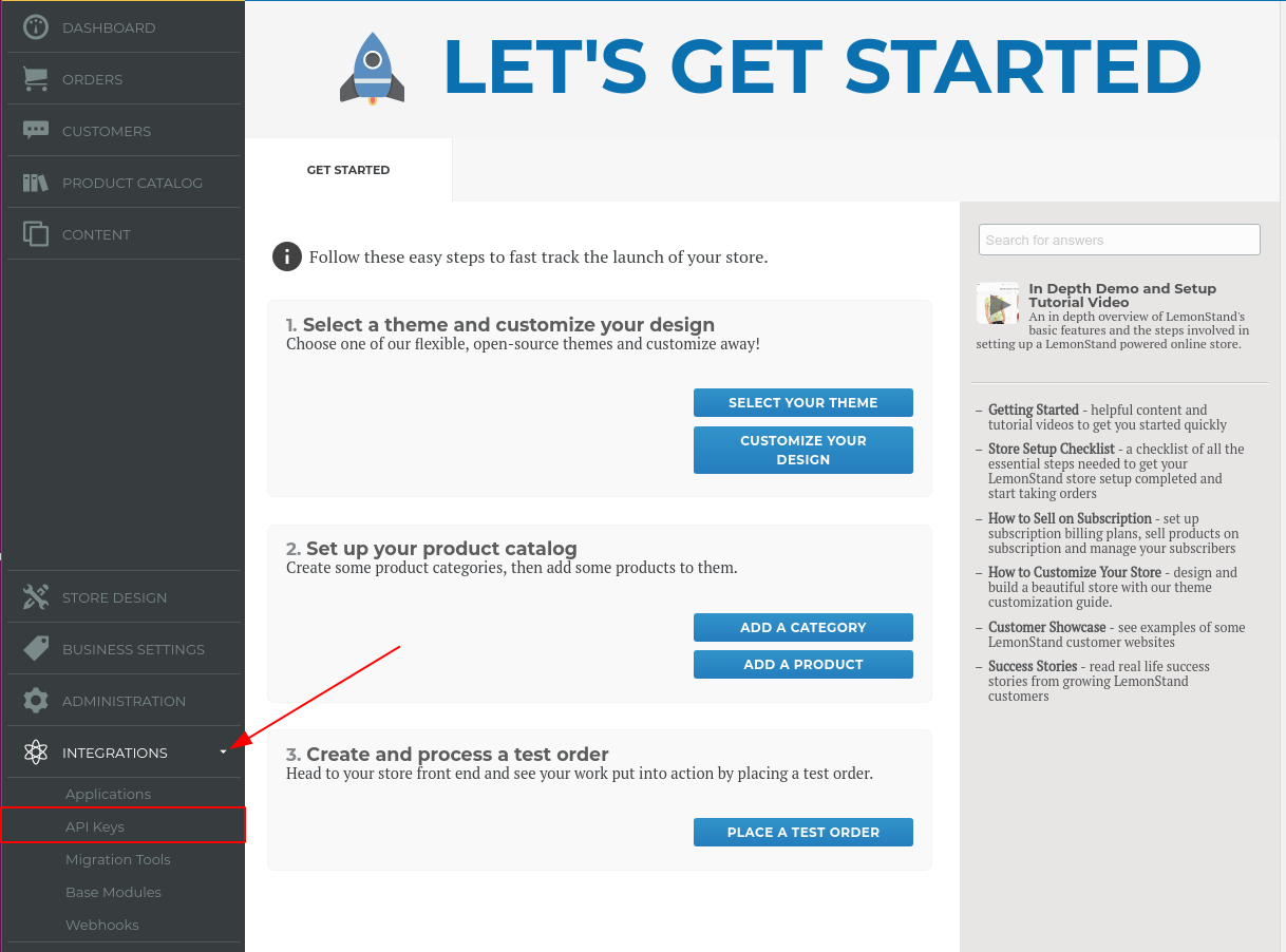 Lemonstand API token
