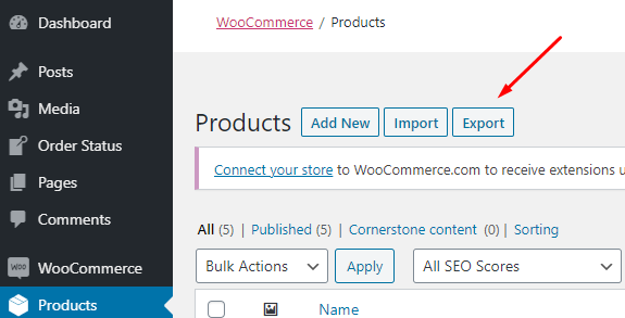 how to export woocommerce products