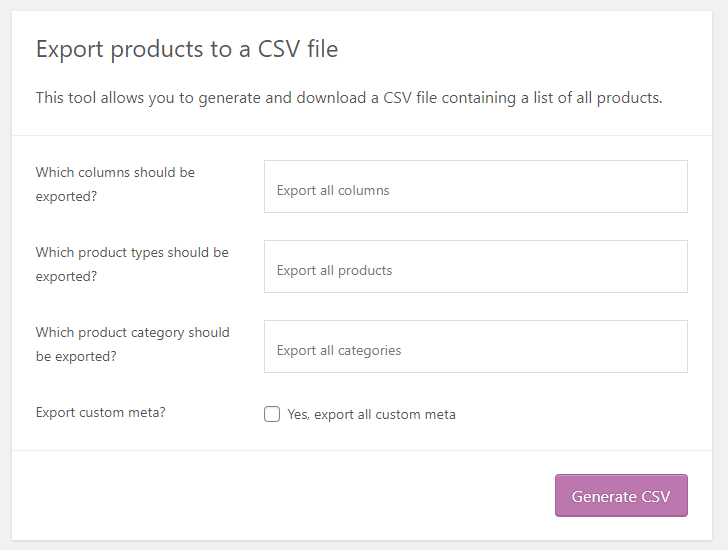 how to export woocommerce products