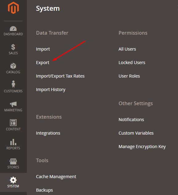 magento export products
