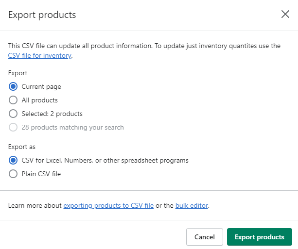 export products from shopify