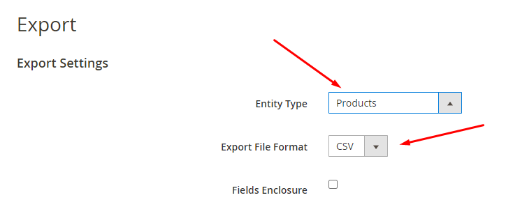 magento export products
