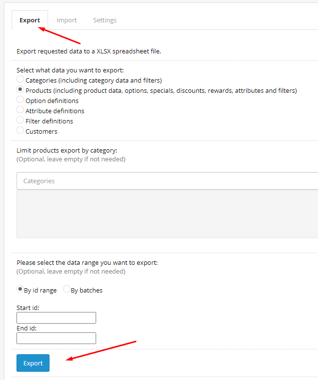 export opencart products