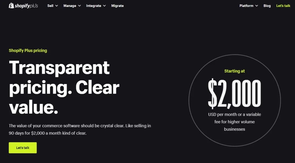 Pricing shopify plus