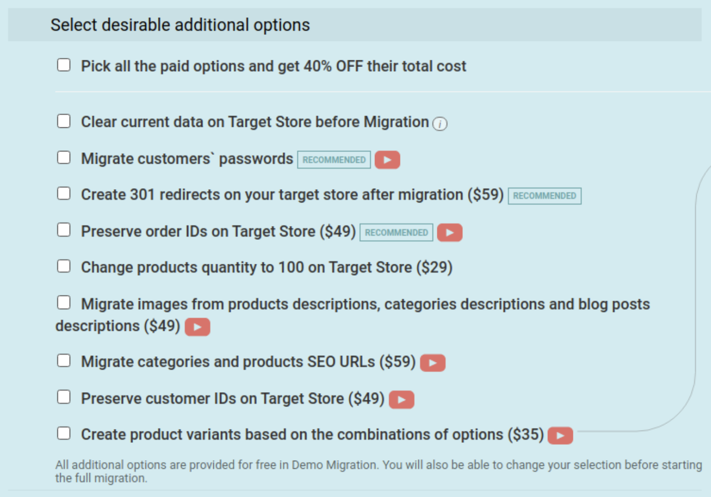 magento Shopify options