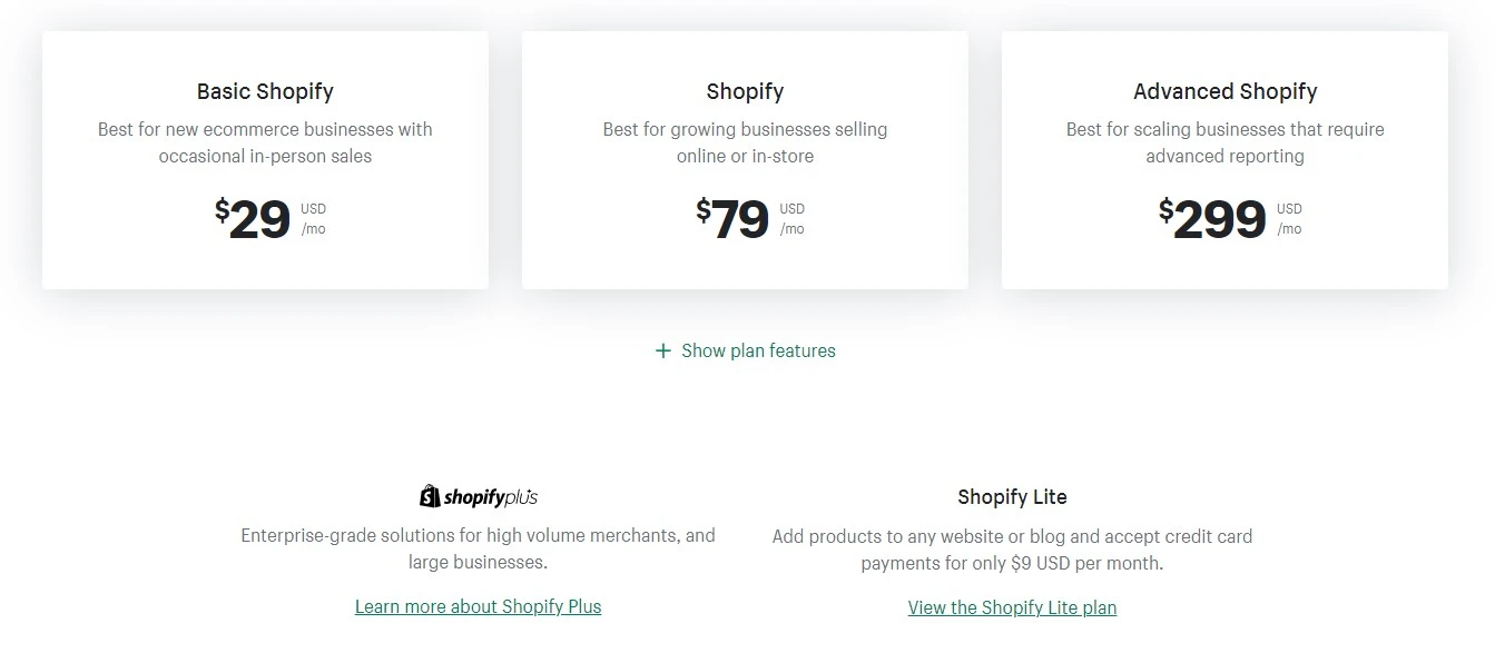 pricing shopify