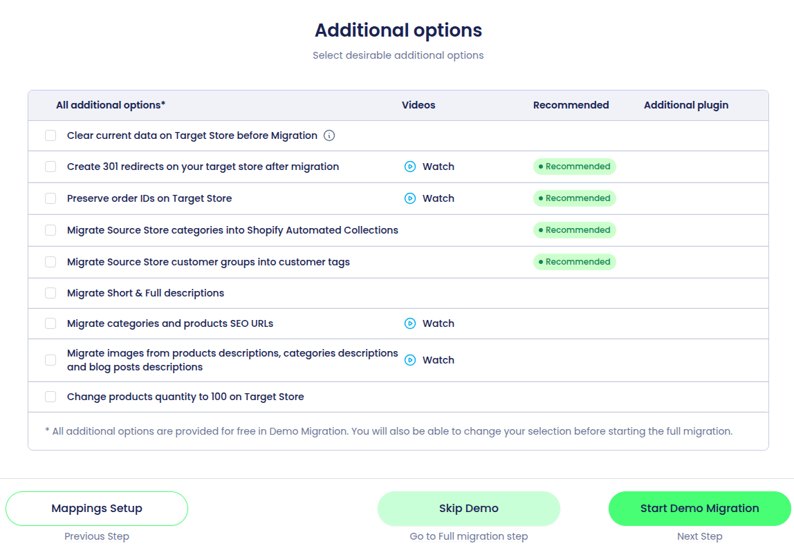 select additional options
