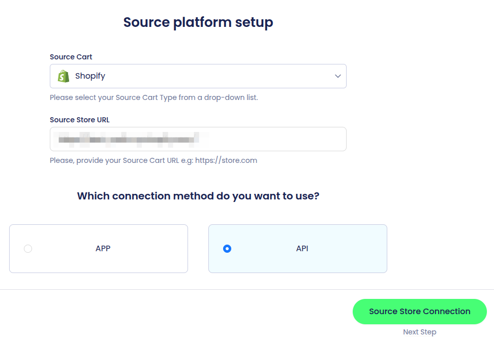 Cart2Cart Migration Wizard setup for Shopify data migration