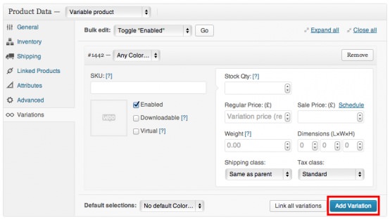 woocommerce variations