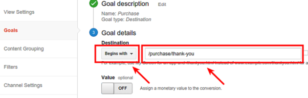 Set up goals in Google Analytics