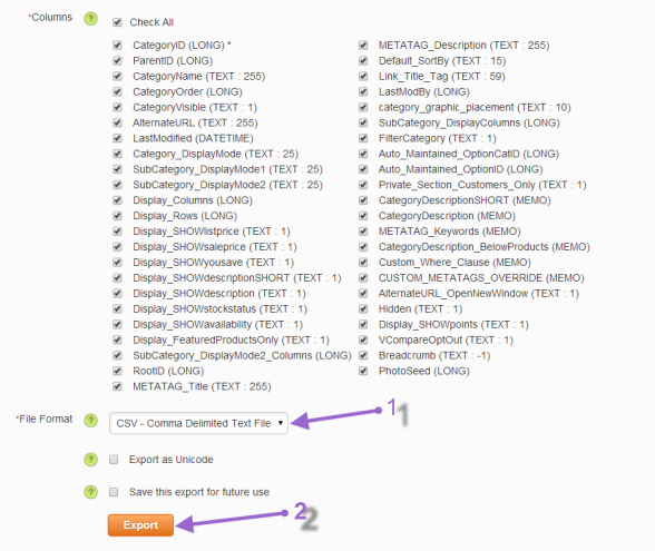How to export data from Volusion in CSV Based Format
