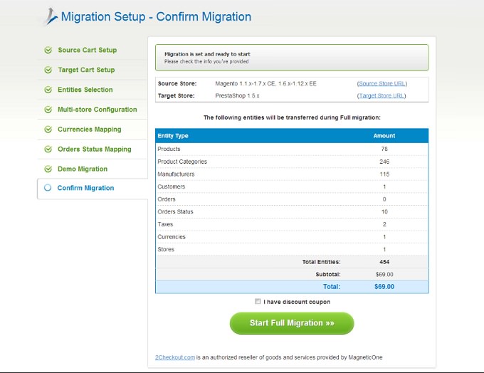 Start Full Migration How to Migrate Magento to PrestaShop