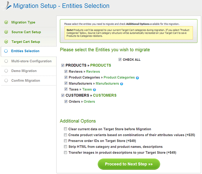 Entities Selection How to Migrate Zen Cart to Magento