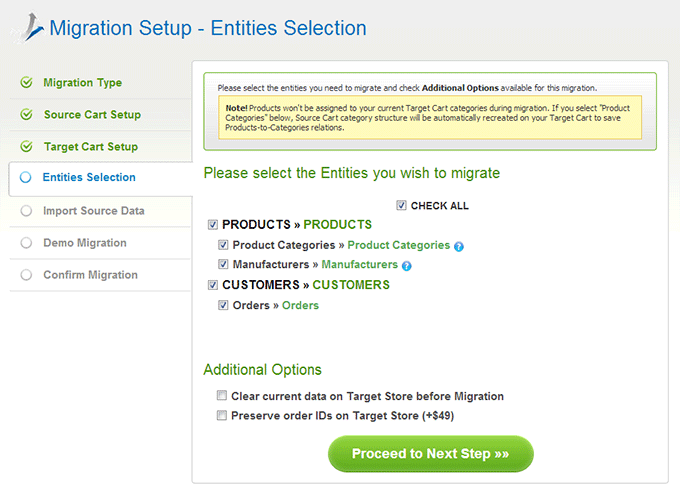 Choose Entities How to Migrate from Shopify to PestaShop