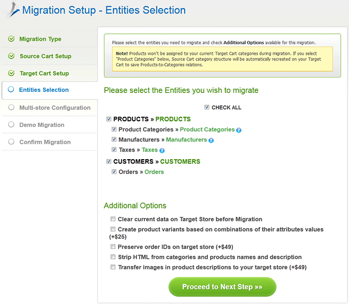 Entities Selection How to Migrate from TomatoCart to Magento