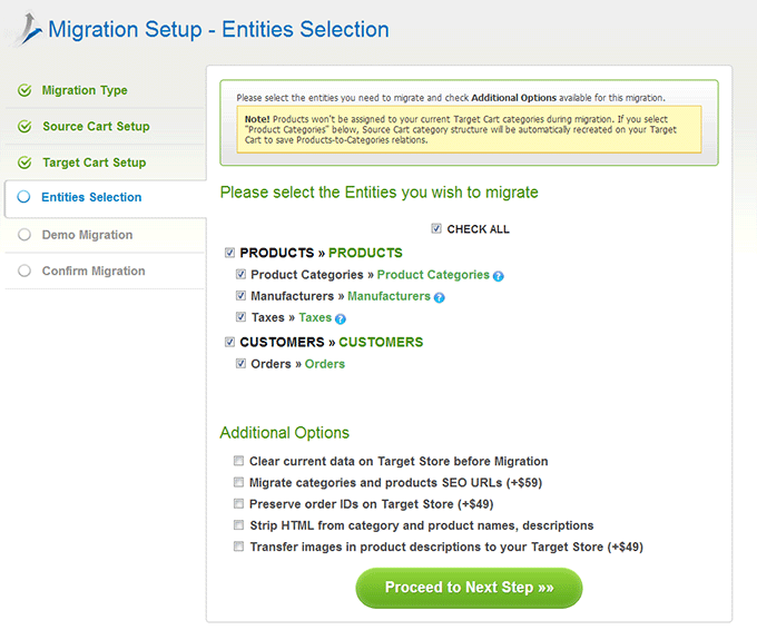Entities Selection How to Migrate from Zen Cart to PrestaShop