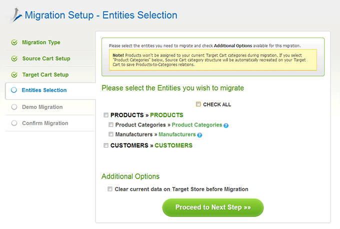 Select Entities How to Migrate PrestaShop to Shopify