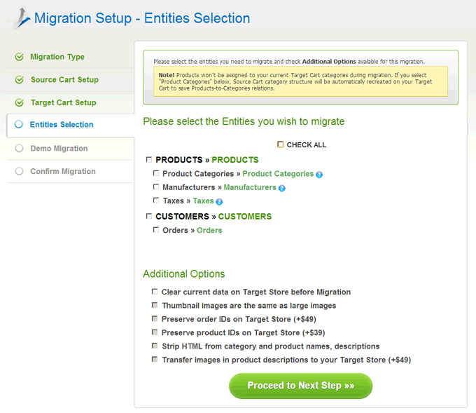 Select Entities How to Migrate from Interspire to OpenCart