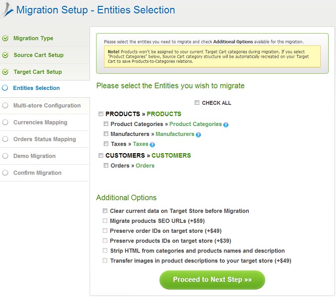 Entities Selection How to Migrate Magento to OpenCart
