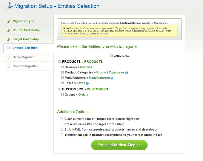 Entities selection How to Migrate Magento to osCommerce