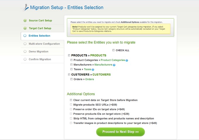 Select Entities How to Migrate Magento to PrestaShop