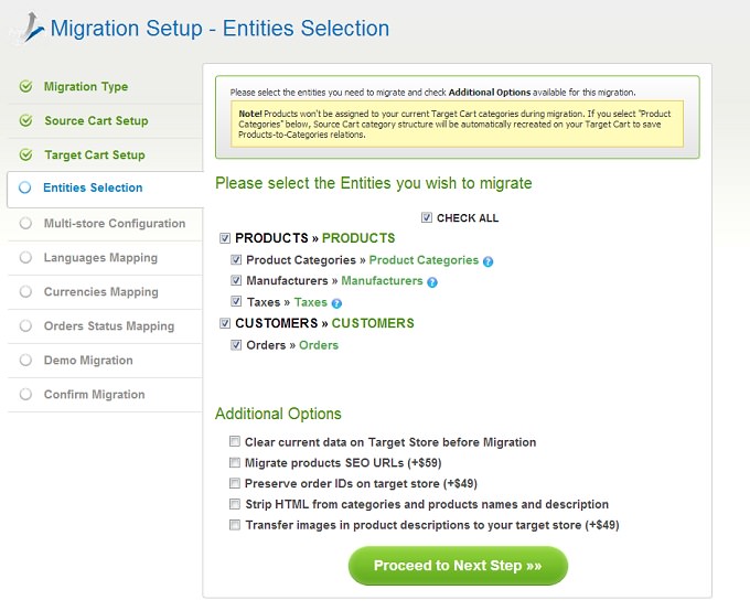 Entities selection How to migrate PrestaShop to Magento