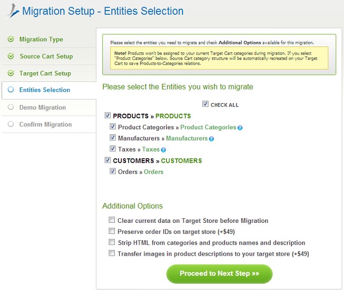 Entities Selection How to migrate PrestaShop to osCommerce