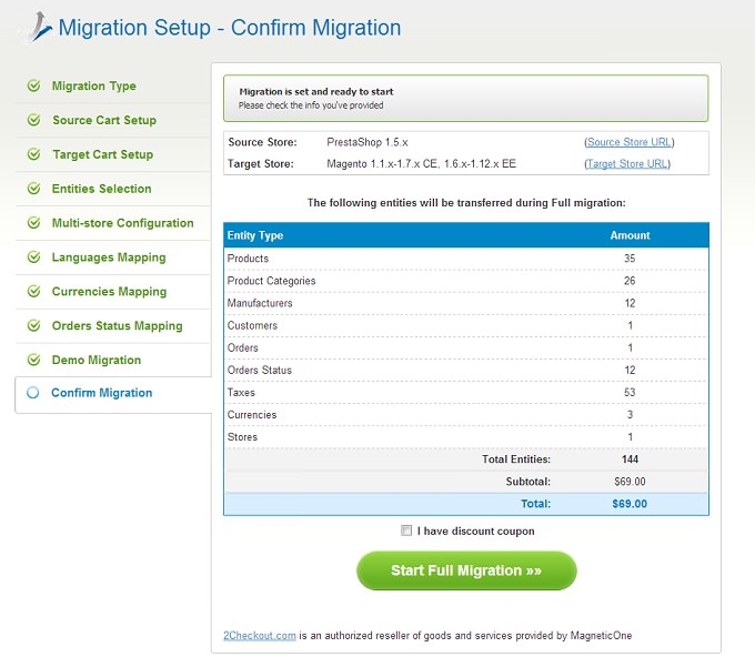 Full Migration How to migrate PrestaShop to Magento