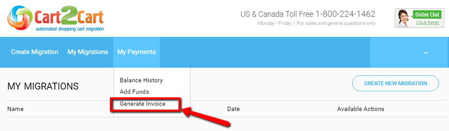 How to get an invoice for my migration? 