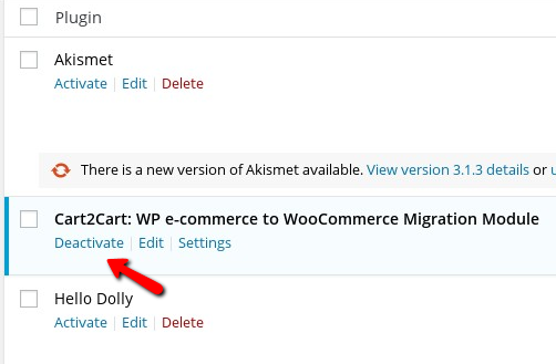 How to delete Cart2Cart migration module from the WooCommerce admin panel?