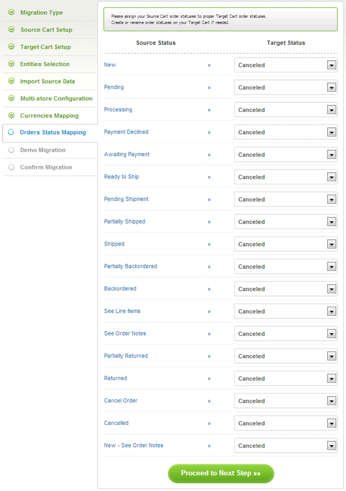 Map Order Statuses How to Migrate from Volusion to Magento