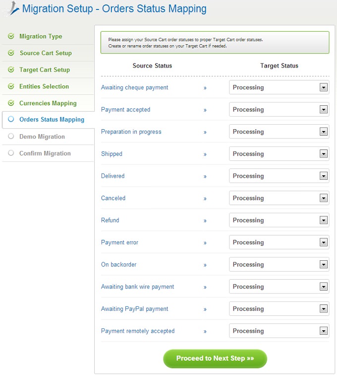 Orders Status Mapping How to Migrate PrestaShop to osCommerce