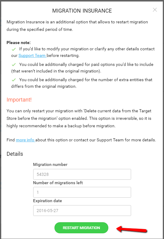 How can I restart my insured migration?