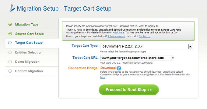 Select Target Cart How to migrate PrestaShop to osCommerce